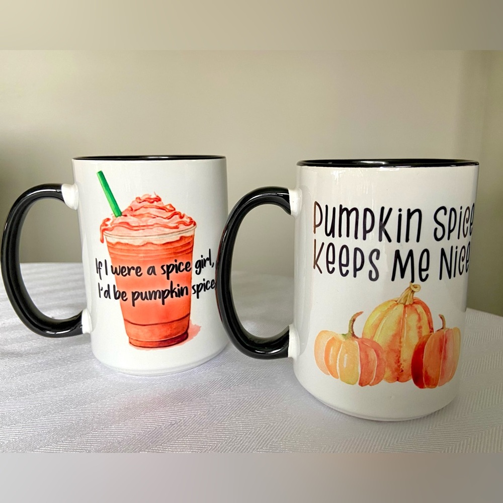 Artisan Made Small Batch Pumpkin Spice Coffee Latte Fall Autumn Mugs - Set of 2